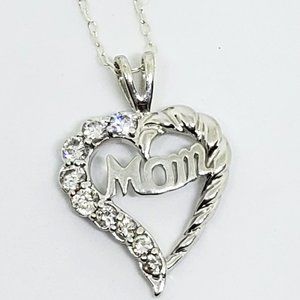 Mom Mother Brilliant Crystal Sterling Silver Heart Pendant RJ Graziano Necklace